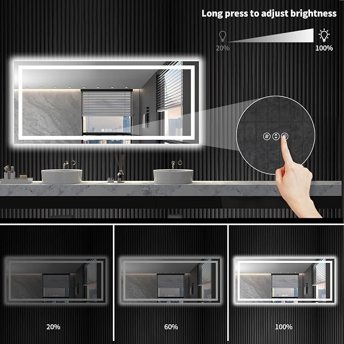 LOAAO 72"X32" LED Bathroom Mirror with Lights, Anti-Fog, Dimmable, Backlit + Front Lit, Lighted Bathroom Vanity Mirror for Wall, Shatter-Proof, Memory Function, Tempered Glass, ETL Listed