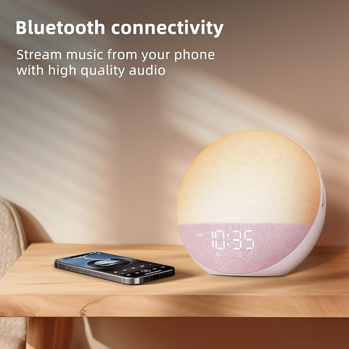 Odokee Sunrise Alarm Clock White Noise Machine: Natural Wake Up Light | Dimmable Clock with Bluetooth Speaker for Bedroom - 25 Sleep Sounds for Baby Adults Kids Sakura Pink
