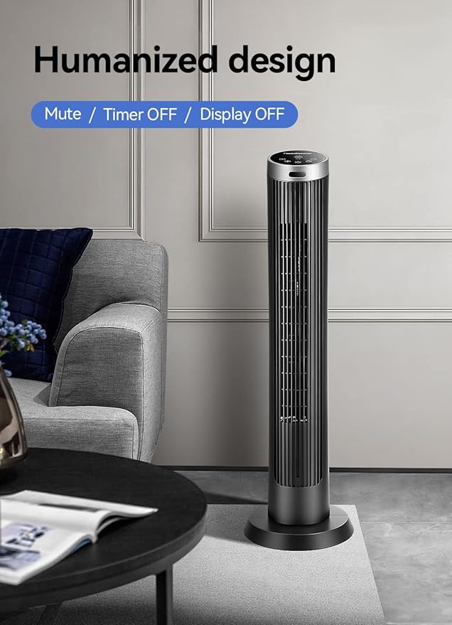 OmniBreeze Digital Electric Tower Fan, with Remote Control, LED Display, Standing Bladeless Floor Fans Cooling and Quite Indoor Living Room Bedroom use (36 Inch)…