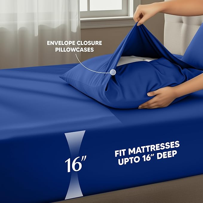 Utopia Bedding King Size Sheet Set – 4 Piece Bed Sheets, Soft and Breathable Microfiber, Includes 1 Fitted Sheet, 1 Flat Sheet and 2 Pillowcases – Oeko Tex (Royal Blue)