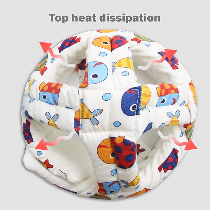 Baby Head Protector Baby Helmet for Crawling Walking, No Bumps Safety Head Adjustable Protective Cap for Walking, Playing (Fish)