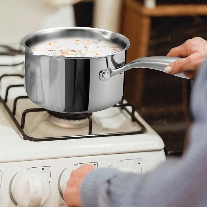 Stainless Steel Saucepan with Glass Lid, 2.5 Quart Multipurpose Sauce Pan with Cover, Sauce Pot Induction Cooking Pot- Easy Pour with Ergonomic Handle