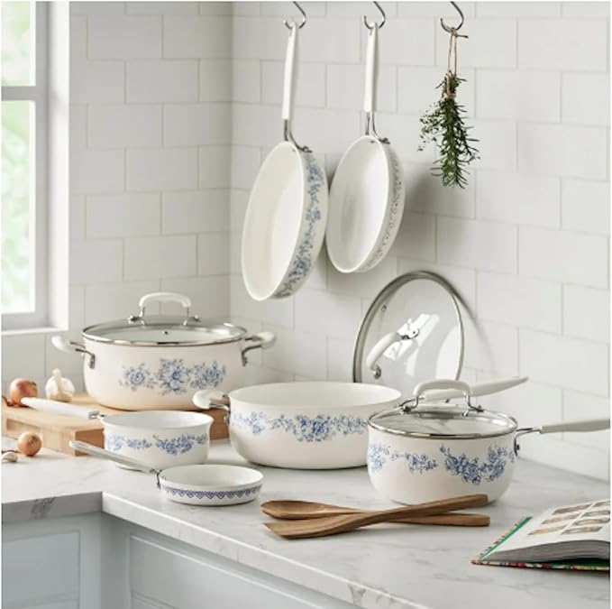 Agatha 12-Piece Aluminum & Ceramic Classic Cookware Set Blue