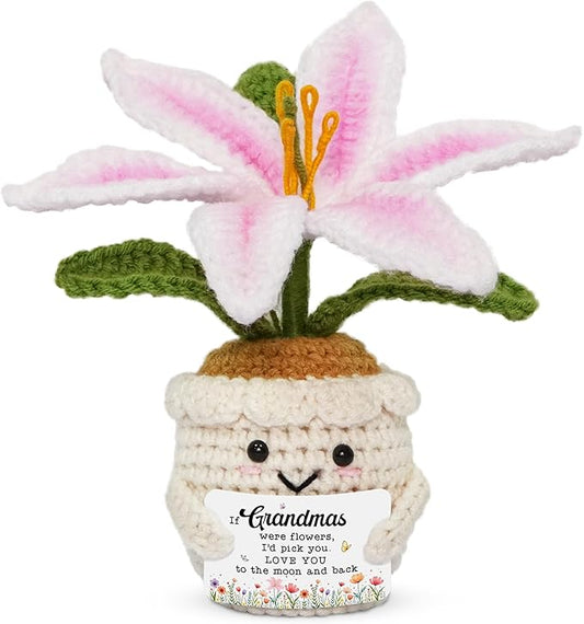 OASSIE Gifts for Grandma - Emotional Support Crochet Lily Flower - Proud of You Mothers Day Birthday Gifts for Grandma Nana Gigi from Grandkids, Positive Granny Gift
