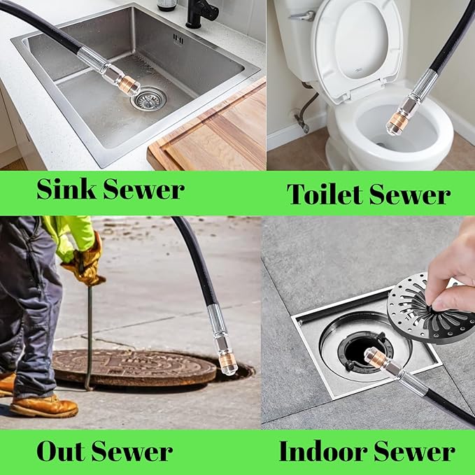 Sewer Jetter Kit for Pressure Washer 5800 PSI Drain Cleaner Hose 1/4 Female NPT,Button Nose,Pressure Washer Adapter,Button Hose Sewer Jetting Nozzle Pearl Corsage Pin Waterproof Tape with 2 Spanner