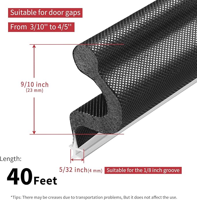 40 Feet Kerf Door Weather Stripping Door Seal, Long Reach V-Shaped Door Seal Strip for Door Frame Door Weatherstripping Insulation Strip Door Soundproofing for Large Gap(Black), ‎SIK40FTB