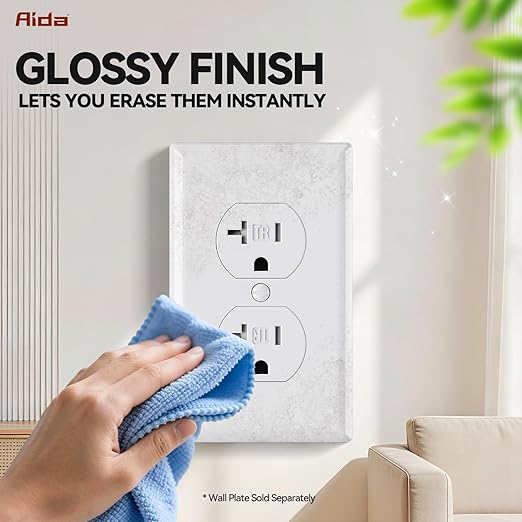 AIDA 20 amp Outlet Duplex Electrical Receptacle Outlets,Tamper Resistant,Heavy-Duty Receptacle Wall Outlet,Residential,TR,3-Wire, Self-Grounding Clip, NEMA 5-20R,UL Listed 50 Pack, White