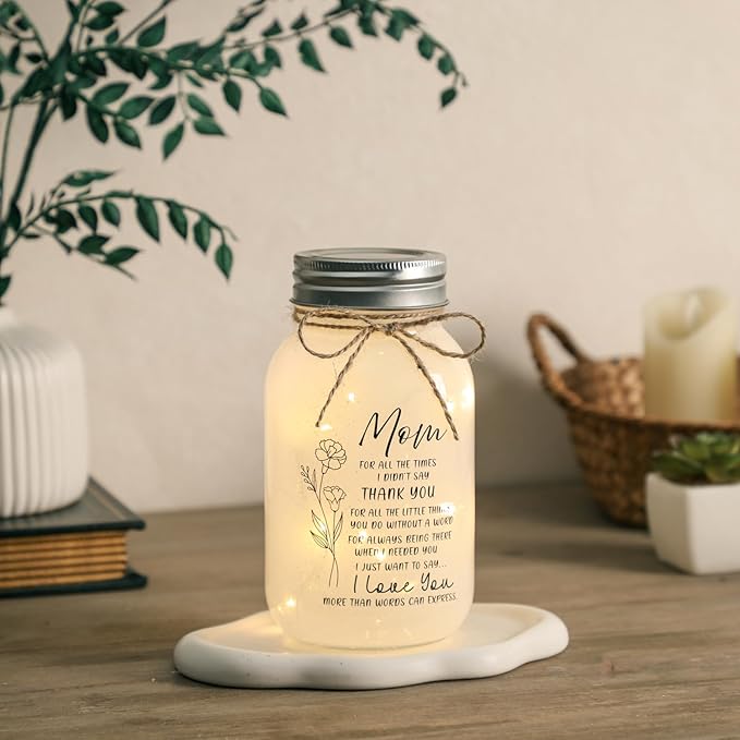 Maracco Mothers Day Gifts for Mom from Daughter Son, 30oz Large Mason Jar Night Light Home Decor, Thank You Mama & I Love You Mom Gifts, Happy Birthday Mother Gift