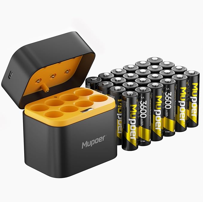 Rechargeable AA Lithium Batteries with Charger,3600mWh 24 Pack Lithium AA 1.5V Blink Batteries,Double A Battery Rechargeable,Long Lasting Pilas Recargables Lithium ion AA Battery for Xbox