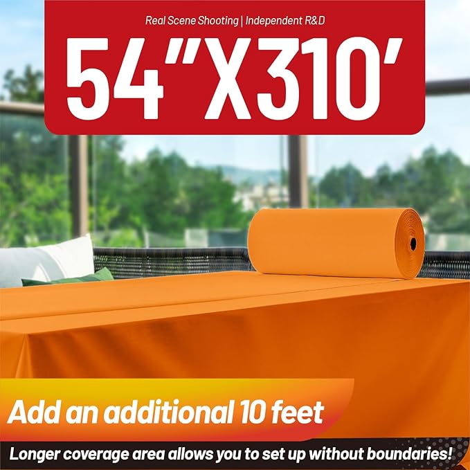 Plastic Table Cloth, 310 Ft X 54 in Disposable Tablecloth Orange Tablecloth Premium PEVA Plastic Table Cloth Disposable with Any Cut Sliding Cutters for Picnics, Parties, Birthdays, Festivals