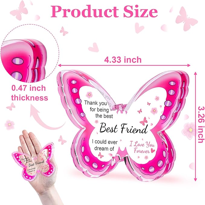 Best Friend Friendship Birthday Gifts for Women, Mothers Day Gifts for Friends, Best Friend Mothers Day Gifts, Unique Best Bestie Special Decorations - Acrylic Butterfly Plaque 4.3x3.3 inch