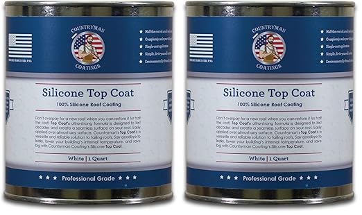 Countryman Coatings - 100% Silicone Roof Coating Restore Your Roof in a Day Seal Leaks, Cracks, Seams, Penetrations Adheres to All Surfaces (1 Quart, White) (Pack of 2)