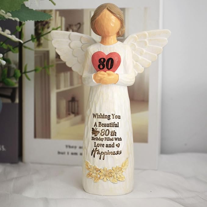80th Birthday Gifts for Women - Best Happy Birthday Gift for 80 Year Old Woman Moms Grandmothers Friends Unique 80th Angel Figurine Decorations