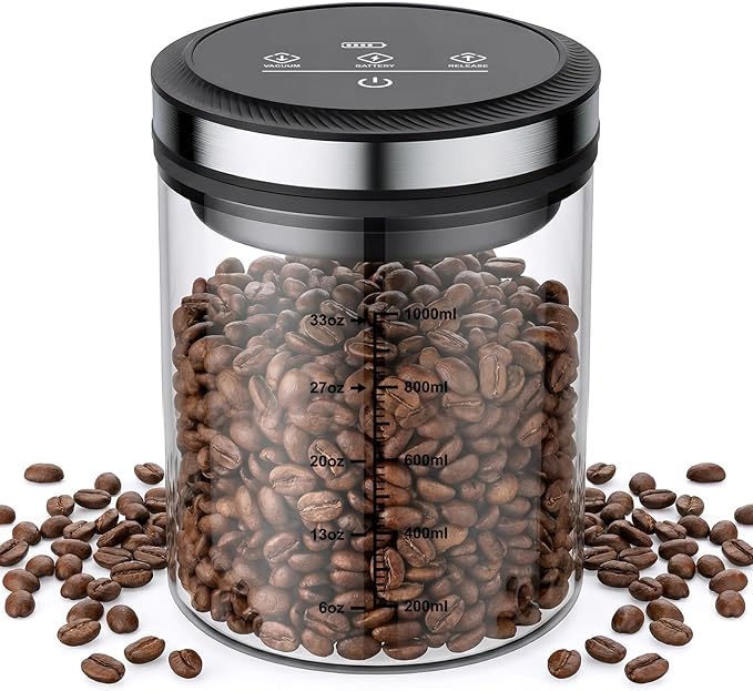 GVODE Vacuum Coffee Canister 1.2L - Airtight Food Storage Container for Coffee Beans, Grounds, Tea & Spices, Home Kitchen Food Storage Organizers with Precise Scale, 4500 Hours of Battery Life