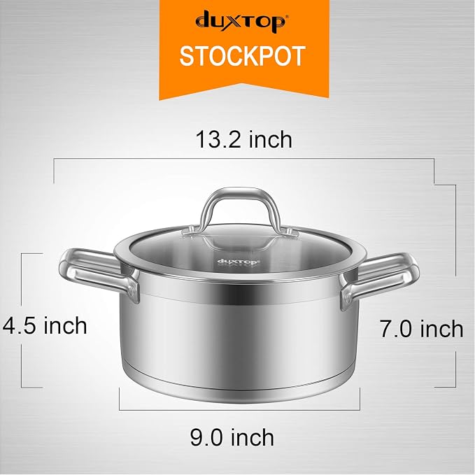 Duxtop Professional Stainless Steel Cookware Induction Ready Impact-bonded Technology (4.2Qt Stockpot) | Stockpot with Stay-Cool Handle, Impact-Bonded Base for Even Heating