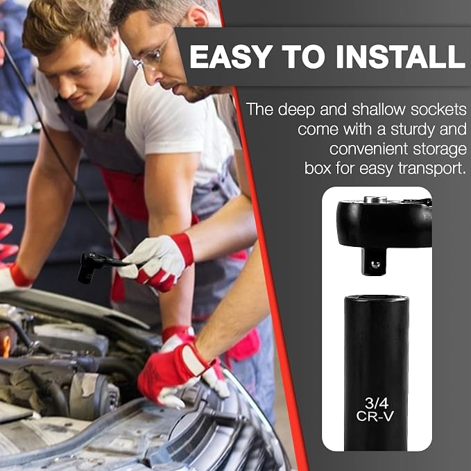 EACELIY 21pcs 3/8" Socket Set,Drive Impact Socket Set, SAE, Deep & Shallow, Cr-V Steel, 6 Point with Adapters, 72T Ratchet Handle, 5/16-7/8inch