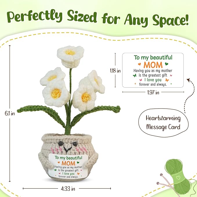 OASSIE Gifts for Mom from Daughter Son - Positive Crochet Lily Flower with Card - I Love You Mothers Day Birthday Gifts for Mother Mama Mother in Law, Emotional Support Crochet