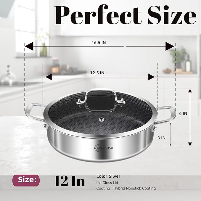 LOLYKITCH 6QT Tri-Ply Stainless Steel Sauté Pan with Lid + 8" Nonstick Fry Pan Set, Detachable Handle, Induction Compatible, Oven-Safe, PFOA-Free Cookware for Searing, Frying & Everyday Cooking