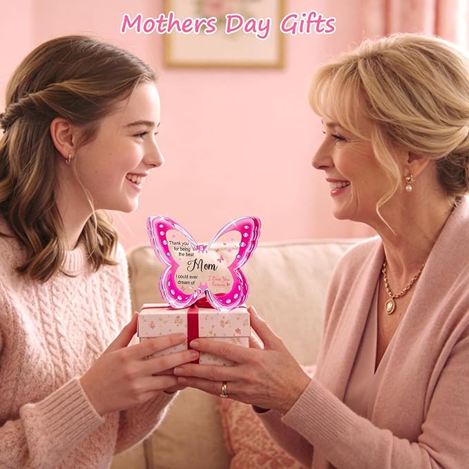 Mothers Day Gifts for Mom, Mom Birthday Gifts - Acrylic Butterfly Plaque 4.3×3.3 inch, Birthday Christmas Mother's Day Presents for Mom from Daughter, Son, Best Mom Ever Gifts