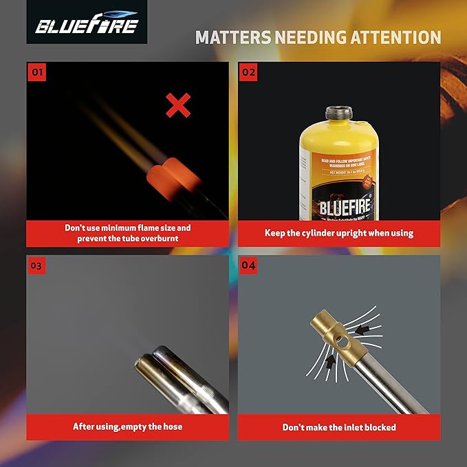BLUEFIRE HZ-8150 Double Heads Swirl Flame Self-Ignition Hosed Turbo Torch 5' long Hose Trigger Start MAPP MAP Propane Welding Blowtorch Nozzle for brazing large diameter copper pipes, Torch Only