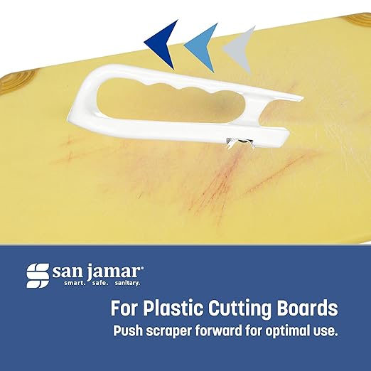 San Jamar Cutting Board Refinisher Cutting Board Scraper with Grooved Handle for Kitchen and Restaurants, Plastic, 6.5 x 2.5 Inches, White