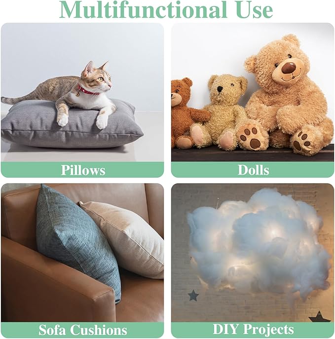 2.2 LB / 35.3 Ounce Premium Polyester Fiber Stuffing for Stuffed Animals, Pillows, Quilts, Paddings, Pouf, Fiberfill, Stuffing, Machine Washable, White