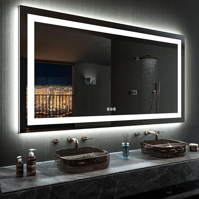 LOAAO 60"X30" RGB LED Bathroom Mirror with Lights, Anti-Fog, Dimmable, Lighted Bathroom Vanity Mirror, Multiple Light Modes, RGB Backlit + Front Light, Memory Function, Tempered Glass, ETL Listed