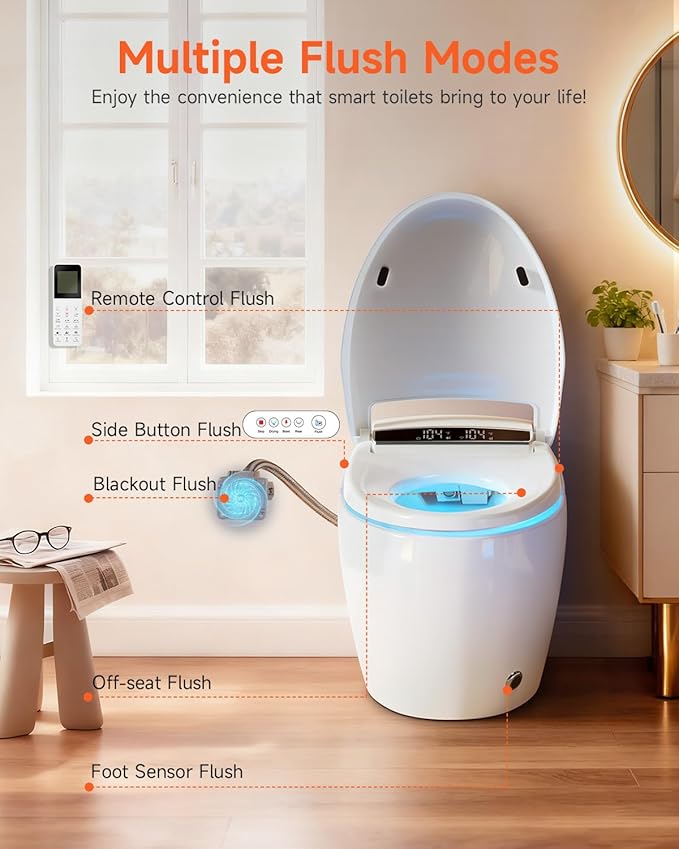 Smart Toilet With Bidet Built In,Bidet Toilet with with 17.3" ADA Comfort Height Seat, Auto Open Close,Warm Water Sprayer & Dryer, Foot Sensor,Tankless Toilet with Heated Seat