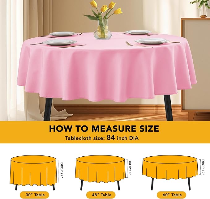 10-Pack Pink Round Tablecloths, 84 Inches, Stain-Resistant Polyester for 3-5 Ft Round Tables - Washable Table Covers for Weddings, Banquets, Birthday Parties, Events
