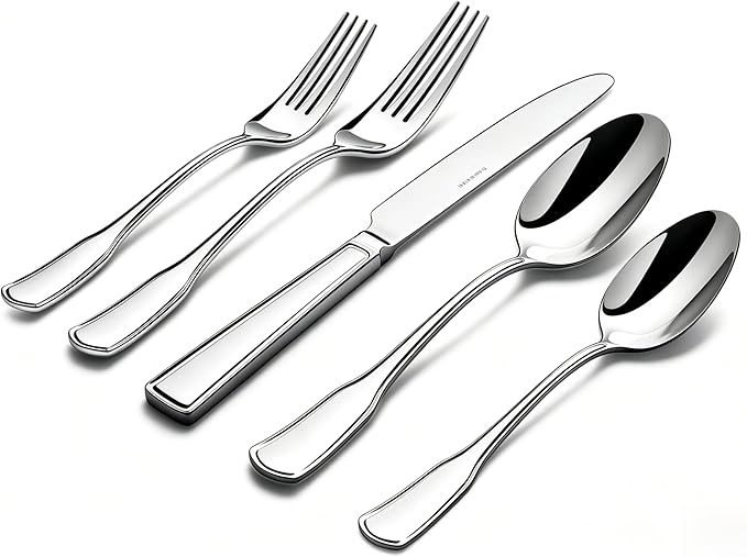 KINGSTONE 40-Piece Silverware Set, 18/10 Stainless Steel Flatware Set for 8, Tableware Cutlery Set, Utensil Sets for Home Restaurant, Mirror Finish, Dishwasher Safe