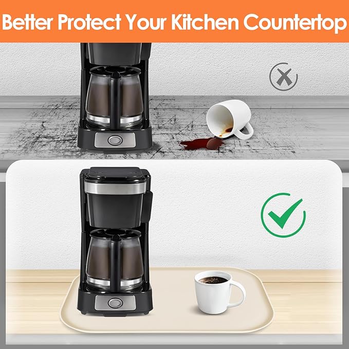 TOHONFOO Silicone Coffee Maker Mat with Lip, 24'' x 16'' Heavy Duty Coffee Maker Mat for Countertops, Coffee Tray Fit Under Coffee Machine Appliance Automatic Machines Espresso Accessory, Beige
