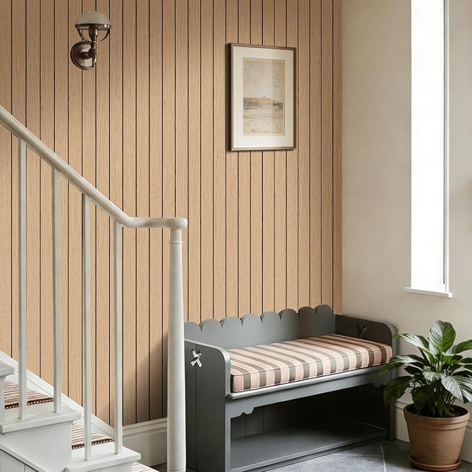 Arthome Peel and Stick Slat Wall Panels 15.7 "x360,Self-Adhesive PVC Wood Grain Wallpaper Panel,3D Thick Faux Soundproof Backsplash Accent Wall Tile for Walls & Furniture (Oak- Coverage 39.2 Sq.ft)