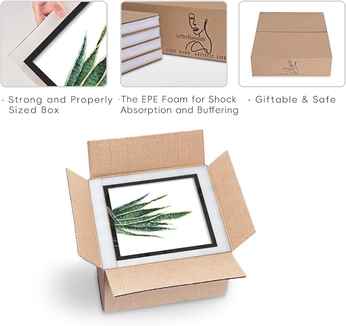ArtbyHannah Framed Bathroom Wall Art Decor, 10x10 Inch 4 Pack Botanical Gallery Wall Frame Set Modern Farmhouse Sage Green Prints Artwork for Spa, Restroom, Bedroom, Office Decoration (Black)