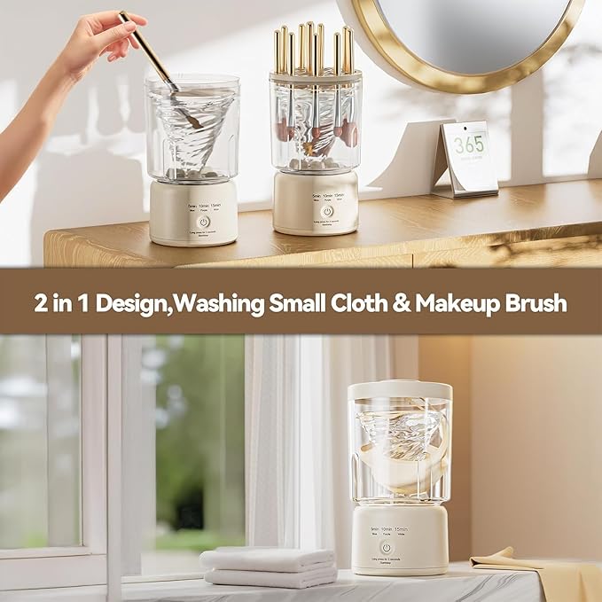 Portable Mini Washing Machine, Underwear Washing Machine Small Clothes Washer Makeup Brush Cleaner (Cream)