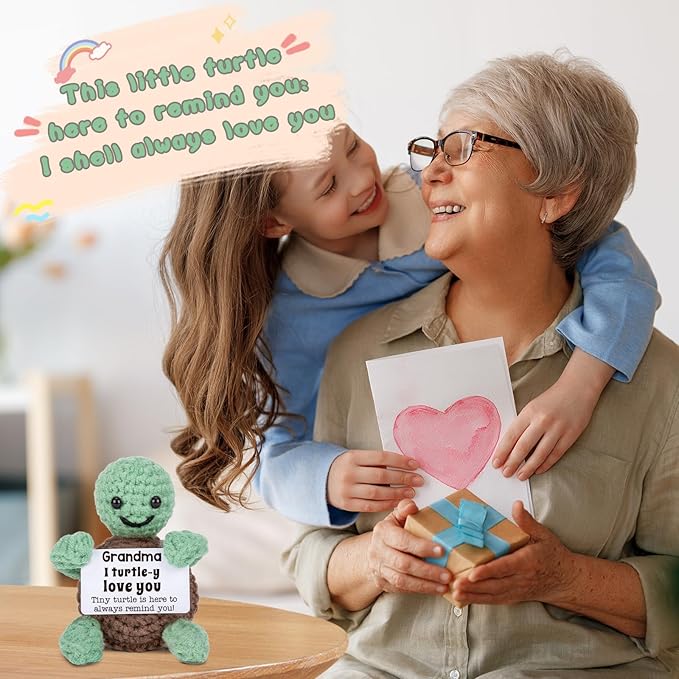 Mini Funny Turtle Grandma Gifts Mothers Day Birthday Gifts for Grandma from Granddaughter Grandson Grandkids, Nana Gigi Love Small Cute Stuff Things, Handmade Emotional Positive Crochet Turtle