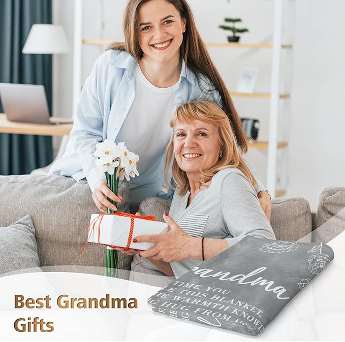 Mothers Day Grandma Gifts, Birthday Gifts for Grandma from Grandkids, to My Grandmother Soft Throw Blanket 60" x 80", Grey