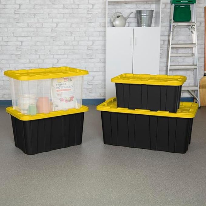 Sterilite 16-Pack Industrial Tote, Plastic Storage Container Bins with Lids, 27 Gallon - Large, Stackable, and Heavy-Duty Organizer Box Containers for Closet, Garage, Shelves, and Office