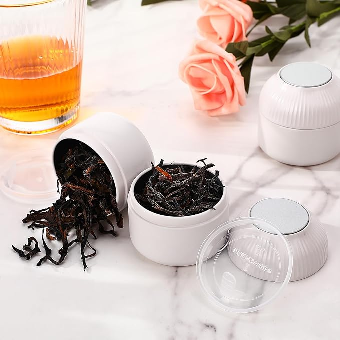 20 Pcs Mini Tea Tin Canister with Airtight Double Lids 2.5 oz Bulk Small Round Metal Tinplate Tea Tin Can Tiny Kitchen Containers for Loose Teas Spices Coffee Herb Sugar Candy (White)