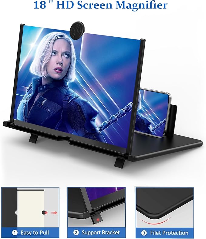 18" Screen Magnifier for Cell Phone,Fanlory 3D HD Magnifying Projector Screen Enlarger for Movies, Videos and Gaming, Foldable Phone Stand with Screen Amplifier,Gifts for Mom Dad & Family