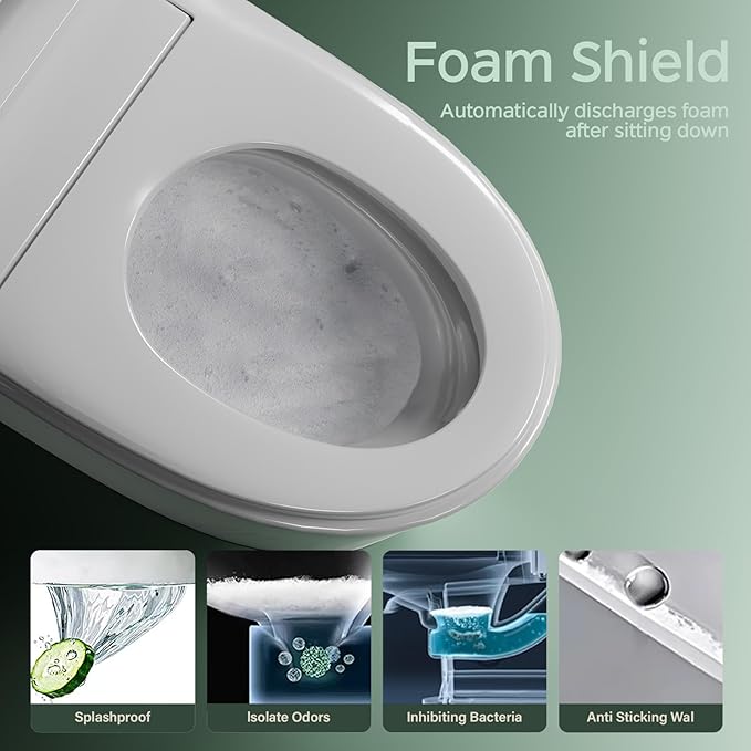 Smart Toilet with Bidet Built In ADA Height 17.7", One Piece Tankless Bidet Toilet with Auto Open Close, Foam Shield, Voice Control Modern Elongated Toilet with Heated Seat, Warm Water & Dryer