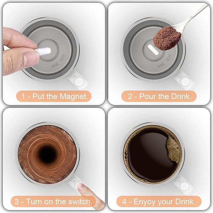 CYANLUX Self Stirring Mug, Rechargeable Automatic Magnetic Electric Coffee Mug, Rotating Mixing Cup, To Stir Coffee, Chocolate, Milk, Protein,Cocoa, Great For Home Office Travel School (White)