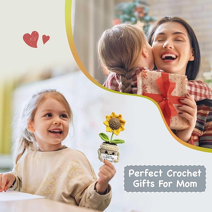 Mini Birthday Gifts for Mom, Mom Gifts from Daughters Remember I Love You MOM, Handmade Crochet Cute Small Sunflower Gifts, Gift for Mom from Daughter, Son, Mothers Day for Mom