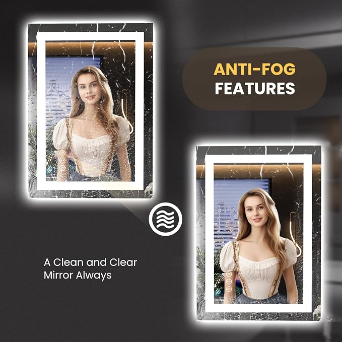 LOAAO 20"X28" LED Bathroom Mirror with Lights, Anti-Fog, Dimmable, Backlit + Front Lit, Lighted Bathroom Vanity Mirror for Wall, Memory Function, Tempered Glass, Safe to Use, ETL Listed