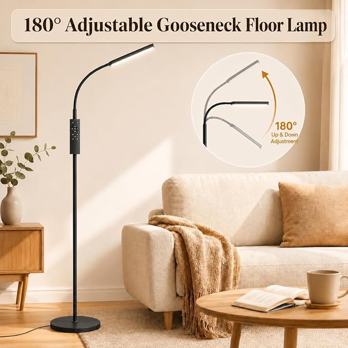 Wio-Mio Floor lamp, 15w/1000lm Bright LED Floor Lamp with Stepless Adjustable 3000K-6000K Colors and Dimmer, Remote and Touch Control, Adjustable Floor Lamp for Living Room