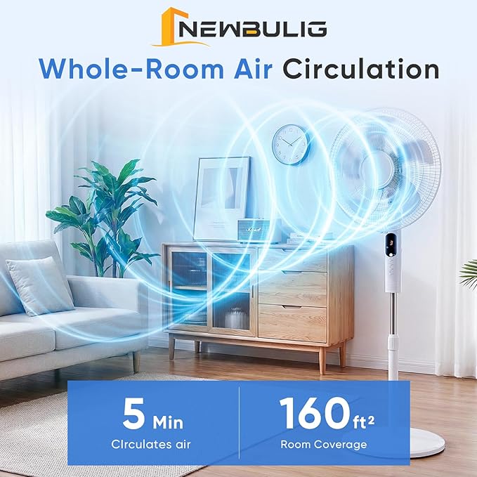 NEWBULIG 17" Pedestal Fans with Remote, Oscillating Standing Fan with 3 Speed & 3 Model, Quiet Timer Stand Up Fan for Indoor, Bedroom, Living Room, Adjustable Height & Tilt Head, Easy Assembly