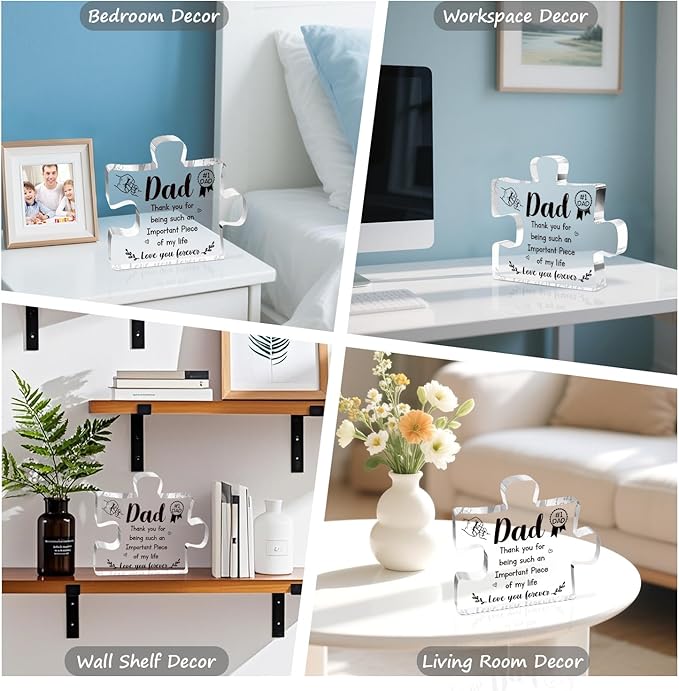Gifts for Dad, Dad Birthday Gifts- Acrylic Dad Puzzle Plaque, Dad Valentines Gift from Daughter, Fathers Day Presents from Son, Father's Day Gift Ideas, Keepsake Decor, Paperweight