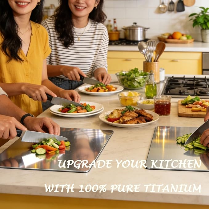100% Pure Titanium Cutting Board, Titanium Cutting Boards for Kitchen Dishwasher Safe, Food-Grade Metal Meat Chopping Board Mat for Cooking Tasks and Outdoor Charcuterie Party (L, 13.38”×9.25”)