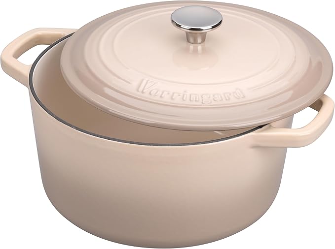 VORRINGARD Enameled Cast Iron Dutch Oven Pot with Lid, for Bread Baking, Round Bread Oven- include Sourdough Bread Baking Supplies Set, 4.5QT, Latte