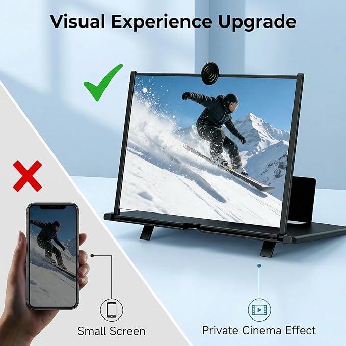 Phone Screen Magnifier, 3D HD Screen Amplifier Fresnel Lens Eye Protection, Foldable Pull-Out Screen for Movies & Online Learning, Universal Projector Screen Enlarger for All Smartphones