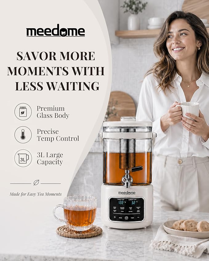 3L Electric Kettle & Beverage Dispenser with Infuser, Spigot - All-in-One Health Pot for Iced Tea/Coffee, Temperature Control, Glass Pitcher - Home & Office Use